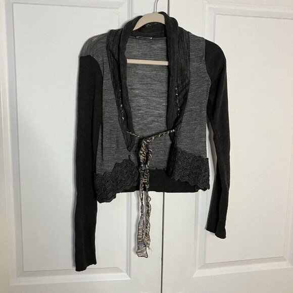 Y2K Shirt Passion Cardigan Womens Sweater Silk Wool Open Front Gray Black Fairy - Picture 1 of 7